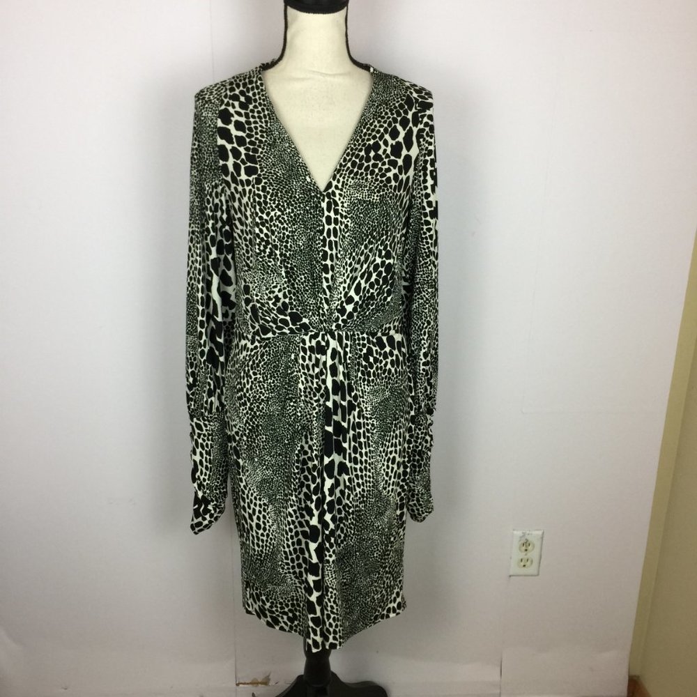 Laundry By Shelli Segal Sheath Dress Sz M Womans Animal Print Long Sleeve V-Neck